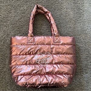 Justice Shiny Metallic Pink Tote Bag